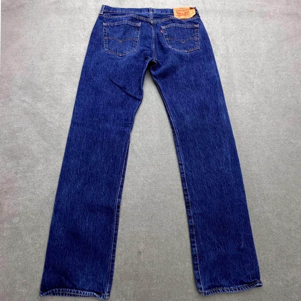 Levis 501 Button Fly Original Fit Mens 34x34 Blue Dark Wash Straight Leg Jeans
